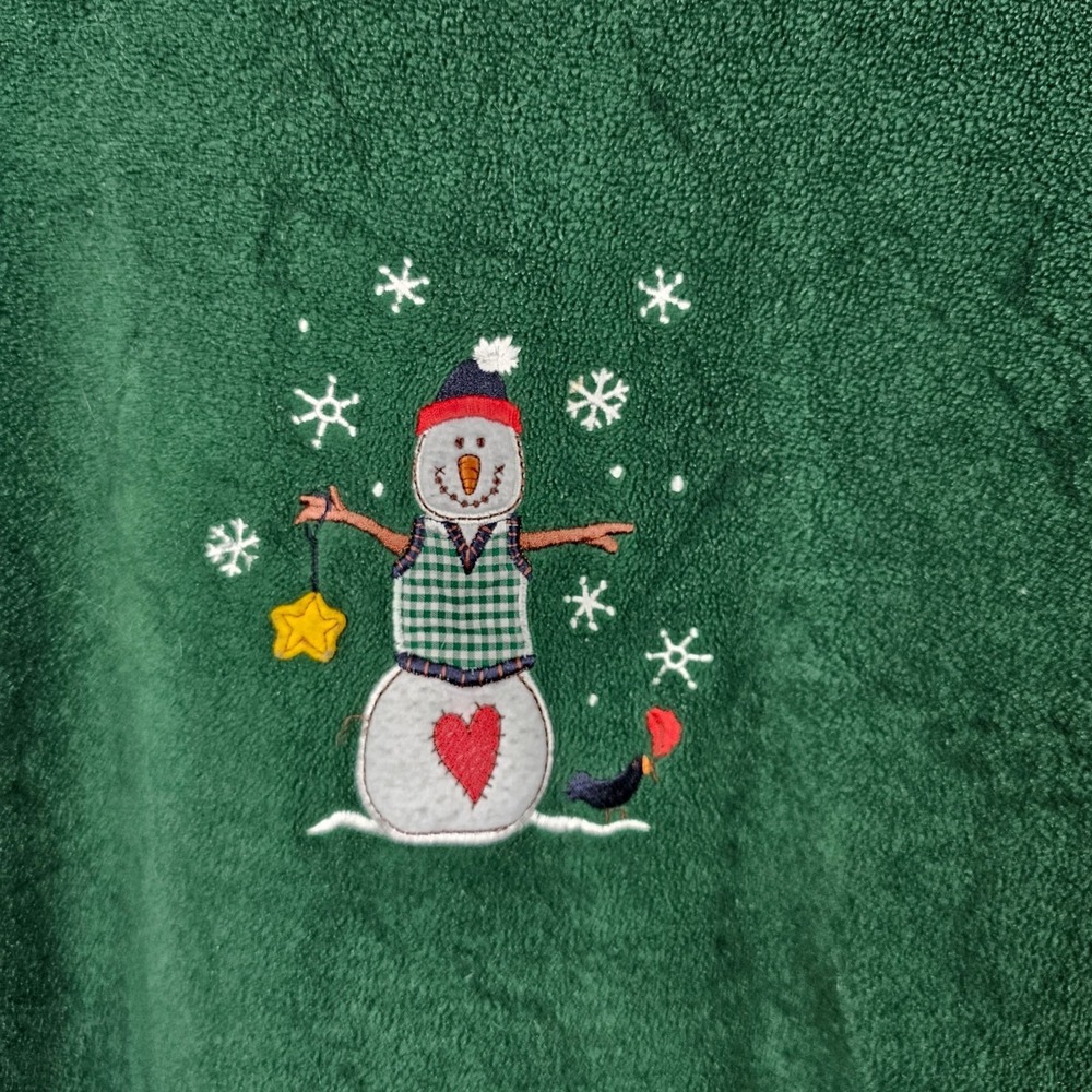 Womens L Christmas Holiday Snowman Pullover Fleece Embroidered Top Winter Snow - Picture 7 of 11